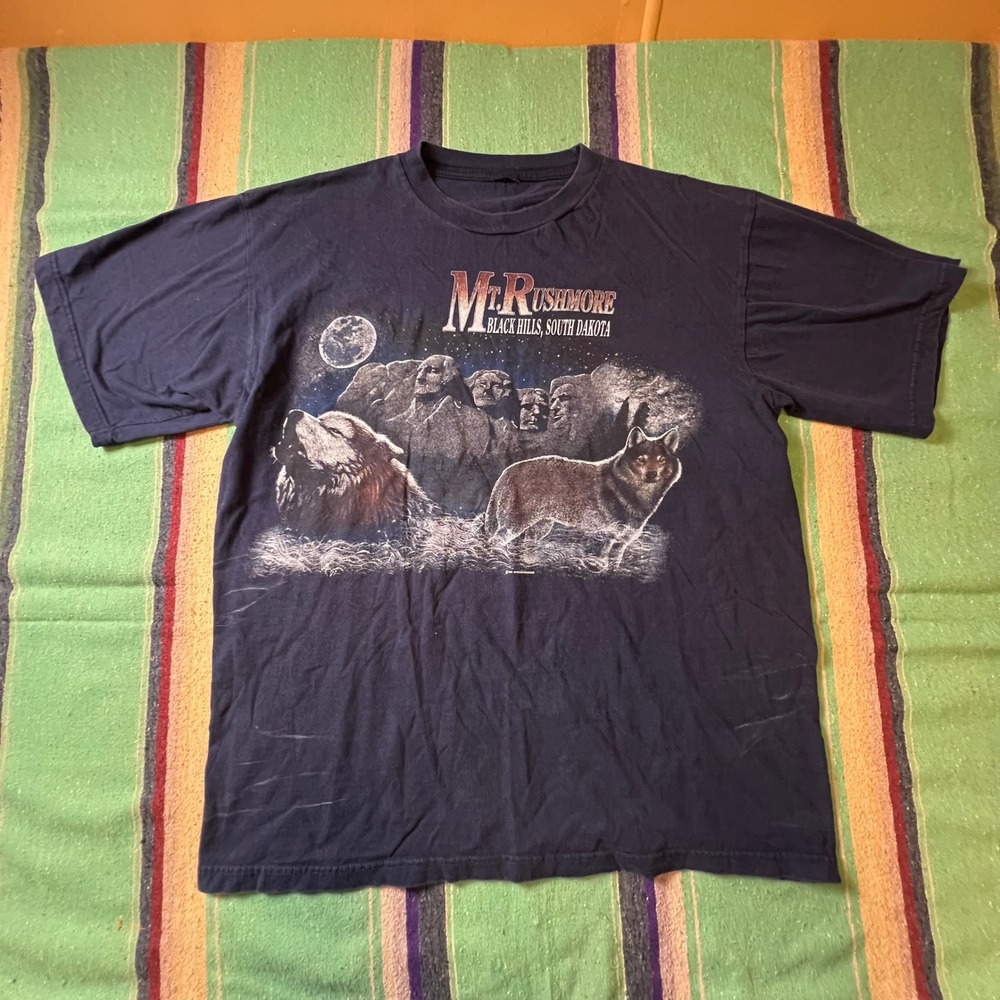 Vintage 1994 Mt Rushmore Wolf T Shirt Mens XL Navy Blue National Park Souvenir